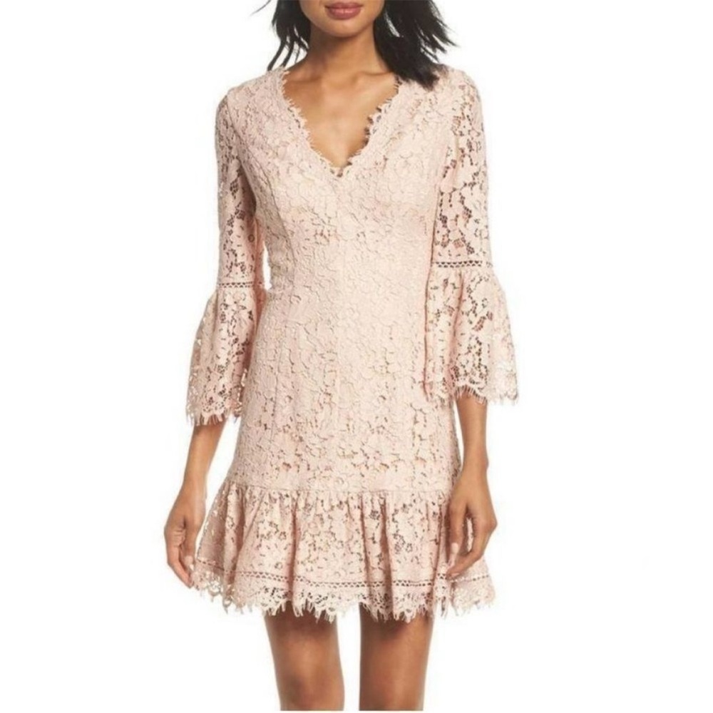 Eliza J Blush Lace Long Sleeve Dress